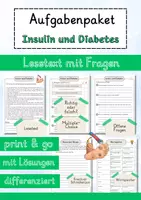 Vorschau - Arbeitsblätter - Insulin und Diabetes Biologie Lesetext einfach verständlich mit Aufgaben + Lösungen und Wortspeicher Leseverstehen - Deckblatt