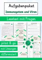 Vorschau - Arbeitsblätter - Immunsystem und Viren Biologie Lesetext einfach verständlich mit Aufgaben + Lösungen und Wortspeicher Leseverstehen - Deckblatt