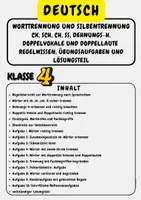 Vorschau - Arbeitsblätter - Worttrennung und Silbentrennung ck, sch, ch, ß, Dehnungs-h, Doppelvokale und Doppellaute Regelwissen, Übungsaufgaben und Lösungsteil Klasse 4 - Deckblatt