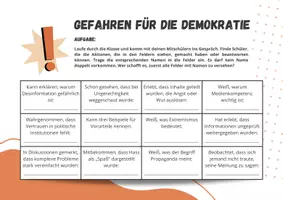 Vorschau - Arbeitsblätter - Gefahren für die Demokratie - Bingo Spiel - Seite 1