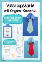 Vorschau - Mal- und Bastelvorlagen - Vatertagskarte mit Origami-Krawatte basteln I Bastelvorlage Vatertag - Seite 1