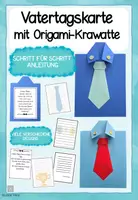 Vorschau - Mal- und Bastelvorlagen - Vatertagskarte mit Origami-Krawatte basteln I Bastelvorlage Vatertag - Deckblatt