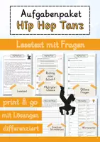 Vorschau - Arbeitsblätter - Hip Hop Tanz Lesetext einfach verständlich mit Aufgaben + Lösungen und Wortspeicher Leseverstehen - Deckblatt