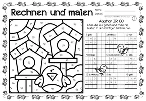 Voorbeeld - Rechen-Mal-Blätter - Addition Zahlenraum bis 100 (Frühling) Lente Wiskunde Duits - Pagina 2