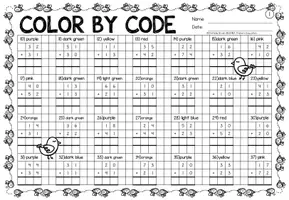 Voorbeeld - Color by code - Addition within 100 (Spring) Lente Wiskunde Engels - Pagina 2