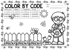 Voorbeeld - Color by code - Addition within 100 (Spring) Lente Wiskunde Engels - Pagina 3