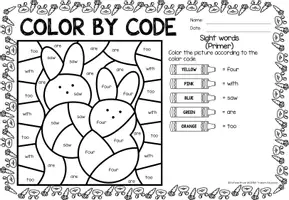 Vista previa - Hojas de trabajo - Color by code - Sight words Primer (Easter) | Pascua de Resurrección Inglés - página 1