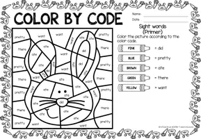 Vista previa - Hojas de trabajo - Color by code - Sight words Primer (Easter) | Pascua de Resurrección Inglés - página 2