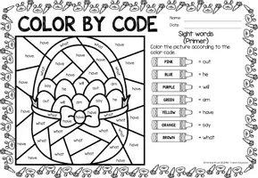 Vista previa - Hojas de trabajo - Color by code - Sight words Primer (Easter) | Pascua de Resurrección Inglés - página 3