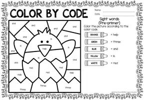 Vista previa - Hojas de trabajo - Color by code - Sight words Pre-Primer (Easter) | Pascua de Resurrección Inglés - página 1