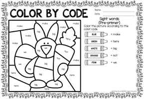 Vista previa - Hojas de trabajo - Color by code - Sight words Pre-Primer (Easter) | Pascua de Resurrección Inglés - página 2