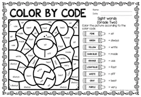 Vista previa - Hojas de trabajo - Color by code - Sight words Grade Two (Easter) | Pascua de Resurrección Inglés - página 1