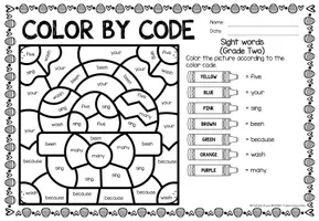 Vista previa - Hojas de trabajo - Color by code - Sight words Grade Two (Easter) | Pascua de Resurrección Inglés - página 3