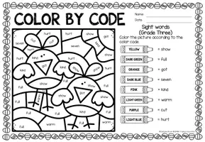 Vista previa - Hojas de trabajo - Color by code - Sight words Grade Three (Easter) | Pascua de Resurrección Inglés - página 2