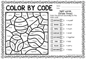 Vista previa - Hojas de trabajo - Color by code - Sight words Grade Three (Easter) | Pascua de Resurrección Inglés - página 3