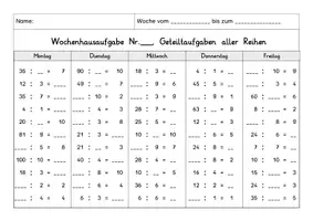 Vorschau - Arbeitsblätter - Wochenhausaufgabe Mathe, 3.Klasse, Mal-undGeteiltaufgaben aller Reihen - Seite 2