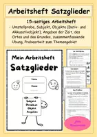 Vorschau - Stundenentwürfe - Satzglieder: Arbeitsheft, Probearbeit, Präsentation - ganze Unterrichtseinheit - Materialpaket (Subjekt, Prädikat, Objekt, Angaben) - Deckblatt
