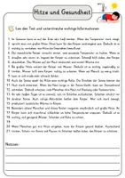Vorschau - Arbeitsblätter - Hitze und Gesundheit Lesetext einfach verständlich mit Aufgaben + Lösungen und Wortspeicher Leseverstehen - Seite 3