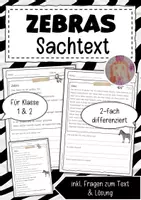 Vorschau - Arbeitsblätter - Sachtext Zebra - Deckblatt