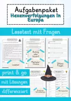Vorschau - Arbeitsblätter - Hexenverfolgungen in Europa Lesetext einfach verständlich mit Aufgaben + Lösungen und Wortspeicher Leseverstehen - Deckblatt