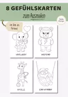 Vorschau - Arbeitsblätter - Kostenlose Ausmalbilder Gefühle für Kita Kindergarten | Tiere Emotionskarten Gefühlskarten zum Ausmalen für Morgenkreis - Deckblatt
