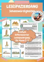 Vorschau - Arbeitsblätter - Lesespaziergang Sehenswürdigkeiten | dreifach differenziert – Klasse 2–3 | Sachunterricht & Lesen🏛️ - Deckblatt