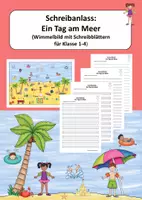 Vorschau - Arbeitsblätter - Schreibanlass: Ein Tag am Meer (Wimmelbild mit Schreibblättern für Klasse 1-4) - Deckblatt