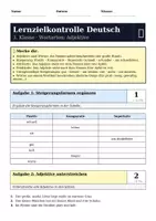Vorschau - Klassenarbeiten - LZK Deutsch Klasse 3 – Wortarten: Adjektive mit Lösungsbogen - Deckblatt