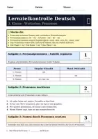 Vorschau - Klassenarbeiten - LZK Deutsch Klasse 3 – Wortarten: Pronomen mit Lösungsbogen - Deckblatt