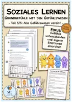 Vorschau - Stundenentwürfe - Soziales Lernen / Sozialtraining: Grundgefühle mit den Gefühlswesen: Teil 5 - Alle Gefühlswesen vereint (Doppelstunde) / Schuljahresbeginn / Schuljahresende / differenziert - Deckblatt
