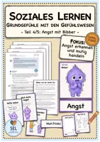 Vorschau - Stundenentwürfe - Soziales Lernen / Sozialtraining: Gefühle mit den Gefühlswesen: Teil 4 - Angst mit Bibber (Doppelstunde) / Schuljahresbeginn / Schuljahresende / differenziert - Deckblatt