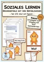 Vorschau - Stundenentwürfe - Soziales Lernen: Sozialtraining "Grundgefühle mit den Gefühlswesen" - Teil 2: Wut mit Flammi (Doppelstunde) / Klasse 1& 2 / Schuljahresbeginn / Gefühle - Deckblatt
