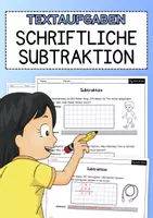 Vorschau - Arbeitsblätter - Schriftliche Subtraktion – Sachaufgaben (Mathe Klasse 3-4) - Deckblatt