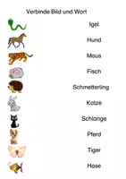 Vorschau - Arbeitsblätter - Verbinde Tierbild mit dem passenden Wort - Deckblatt