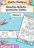 Vorschau - Arbeitsblätter - Brüche Klasse 5 – Unechte Brüche in gemischte Zahlen – Mathe Malblatt – Ostern - Deckblatt