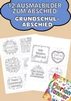 Vorschau - Mal- und Bastelvorlagen - Ausmalbild Abschied Grundschule | 12 Kärtchen | - Deckblatt