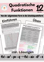 Vorschau - Arbeitsblätter - Quadratische Funktionen: Allgemeine quadratische Funktionen f(x) = ax² + px + q inkl. Umwandeln - Deckblatt