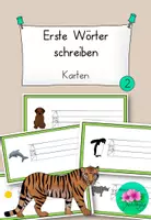 Vorschau - Aufgabenkarten - Erste Wörter schreiben Karten 2 - Tiere und häufige Wörter - Deckblatt