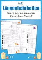 Vorschau - Arbeitsblätter - Längeneinheiten umrechnen üben – km, m, cm, mm | Mathe Arbeitsblätter Klasse 3–4 - Flinke 8 - Deckblatt