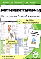 Vorschau - Arbeitsblätter - Personenbeschreibung – Musteraufsatz, Beispiele & Wortsammlung - Deckblatt