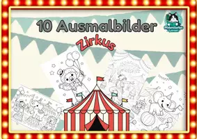 Vorschau - Mal- und Bastelvorlagen - Ausmalbilder Zirkus Grundschule – 10 Malvorlagen | druckfertig - Seite 1