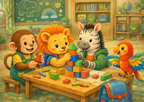 Vorschau - Bildkarten - Leo der Mutlöwe – Abschied Kindergarten & Übergang zur Schule | Kamishibai Geschichte | Sozial-emotionales Lernen - Seite 1