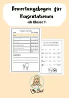 Vorschau - Anderer Materialtyp - Bewertungsbogen für Präsentationen ab Klasse 7 (1) - Deckblatt