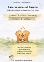 Vorschau - Arbeitsblätter - Bildergeschichte für kreatives Schreiben - Laschu vermisst Raschu - Deckblatt