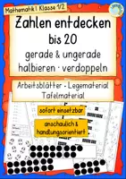 Vorschau - Arbeitsblätter - Gerade & ungerade Zahlen, Halbieren & Verdoppeln bis 20 – Arbeitsblätter mit Legematerial (Klasse 1–2) - Deckblatt