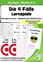 Vorschau - Stationenlernen - Die 4 Fälle – Lernspiele, Bewegungsspiele & Arbeitsmaterial - Freiarbeit - Deckblatt