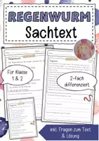 Vorschau - Arbeitsblätter - Sachtext Regenwurm - Deckblatt