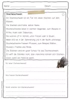Vorschau - Arbeitsblätter - Sachtext Stachelschwein - Seite 1