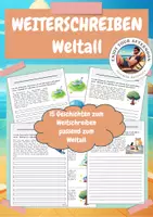 Vorschau - Arbeitsblätter - Geschichten weiterschreiben Weltall 🧑🚀🚀 | 15 Schreibanlässe – Klasse 3–4 | Kreatives Schreiben - Deckblatt