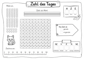 Vorschau - Arbeitsblätter - Zahl des Tages - Zahlenraum 100 - Seite 1